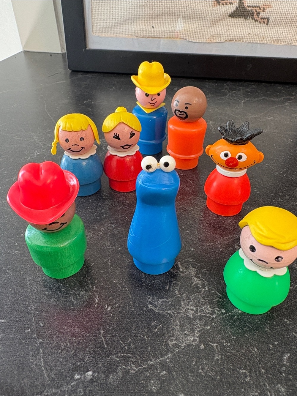 Vintage Wooden Fisher Price Little People Sesame Street 8 piece bundle
